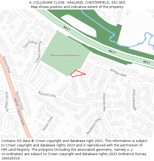 9, COLLISHAW CLOSE, HASLAND, CHESTERFIELD, S41 0ES: Location map and indicative extent of plot