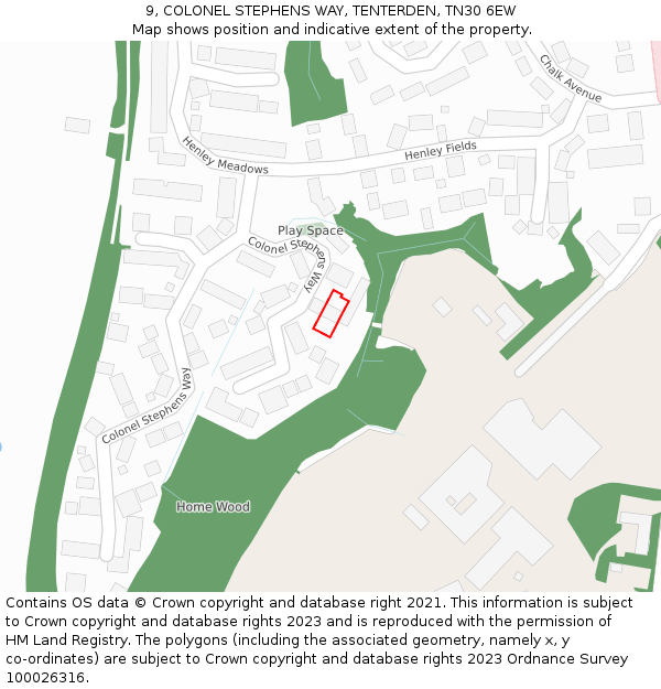 9, COLONEL STEPHENS WAY, TENTERDEN, TN30 6EW: Location map and indicative extent of plot