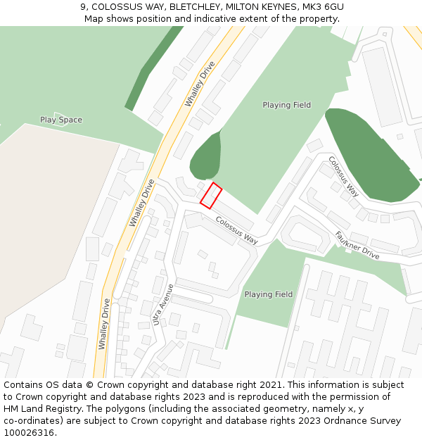 9, COLOSSUS WAY, BLETCHLEY, MILTON KEYNES, MK3 6GU: Location map and indicative extent of plot