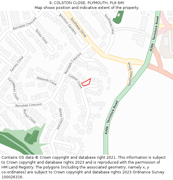 9, COLSTON CLOSE, PLYMOUTH, PL6 6AY: Location map and indicative extent of plot