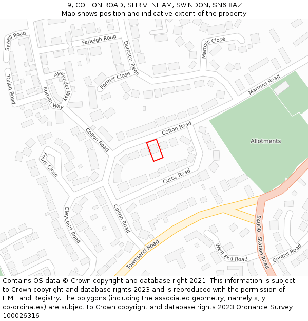 9, COLTON ROAD, SHRIVENHAM, SWINDON, SN6 8AZ: Location map and indicative extent of plot