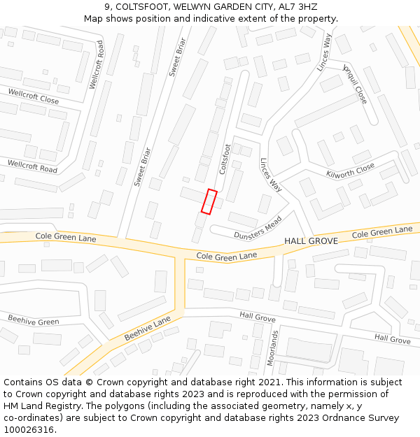 9, COLTSFOOT, WELWYN GARDEN CITY, AL7 3HZ: Location map and indicative extent of plot