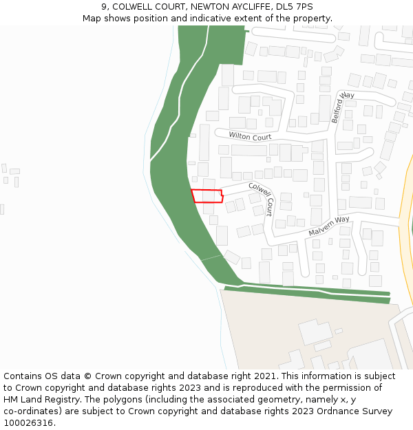 9, COLWELL COURT, NEWTON AYCLIFFE, DL5 7PS: Location map and indicative extent of plot