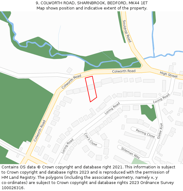 9, COLWORTH ROAD, SHARNBROOK, BEDFORD, MK44 1ET: Location map and indicative extent of plot