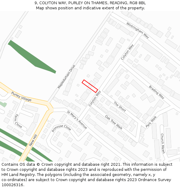 9, COLYTON WAY, PURLEY ON THAMES, READING, RG8 8BL: Location map and indicative extent of plot