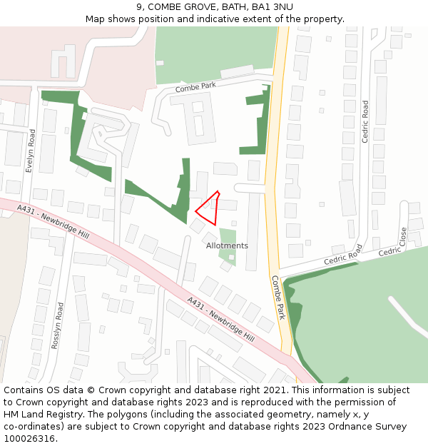 9, COMBE GROVE, BATH, BA1 3NU: Location map and indicative extent of plot