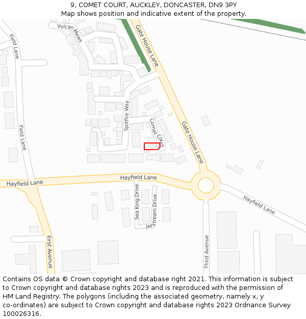 9, COMET COURT, AUCKLEY, DONCASTER, DN9 3PY: Location map and indicative extent of plot