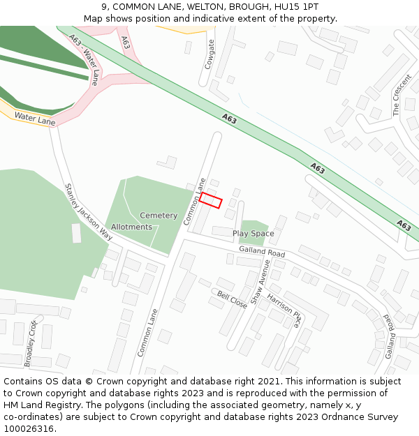 9, COMMON LANE, WELTON, BROUGH, HU15 1PT: Location map and indicative extent of plot