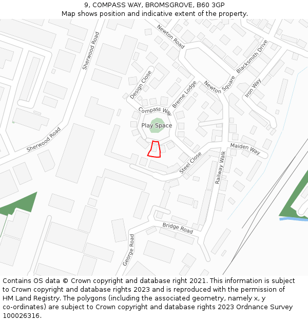 9, COMPASS WAY, BROMSGROVE, B60 3GP: Location map and indicative extent of plot