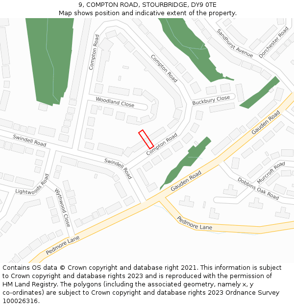 9, COMPTON ROAD, STOURBRIDGE, DY9 0TE: Location map and indicative extent of plot