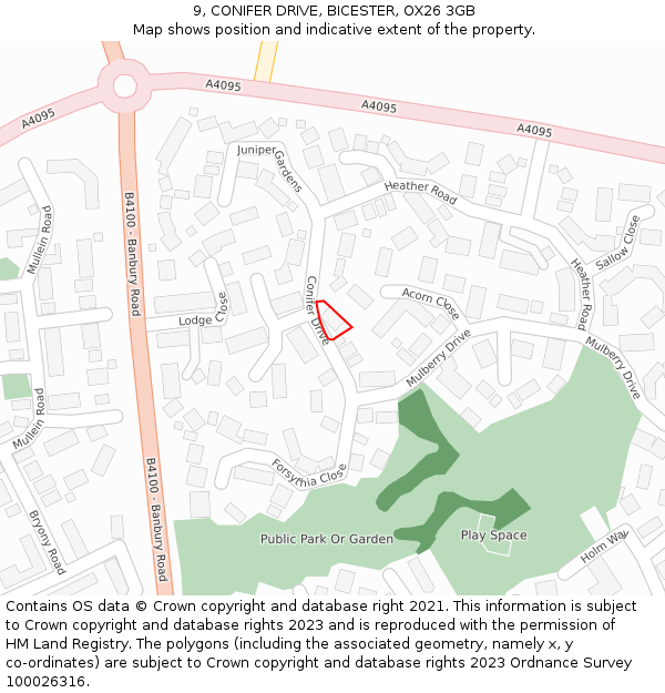 9, CONIFER DRIVE, BICESTER, OX26 3GB: Location map and indicative extent of plot