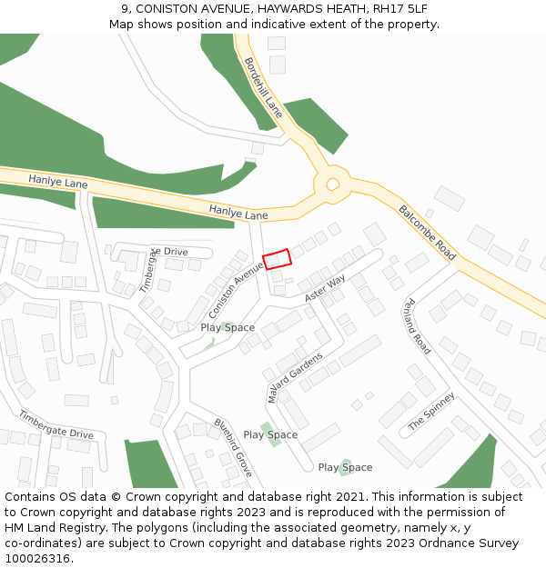 9, CONISTON AVENUE, HAYWARDS HEATH, RH17 5LF: Location map and indicative extent of plot