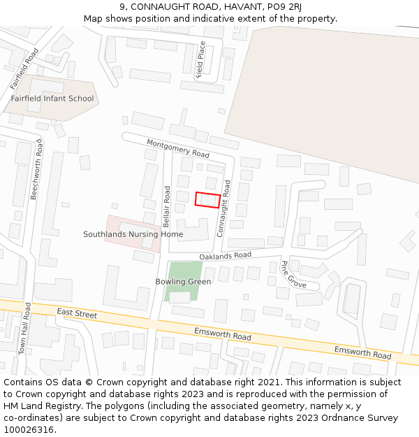 9, CONNAUGHT ROAD, HAVANT, PO9 2RJ: Location map and indicative extent of plot