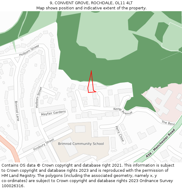 9, CONVENT GROVE, ROCHDALE, OL11 4LT: Location map and indicative extent of plot