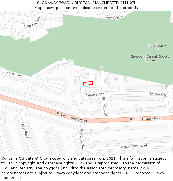 9, CONWAY ROAD, URMSTON, MANCHESTER, M41 0TL: Location map and indicative extent of plot