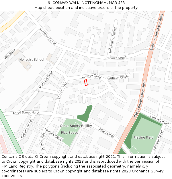 9, CONWAY WALK, NOTTINGHAM, NG3 4FR: Location map and indicative extent of plot