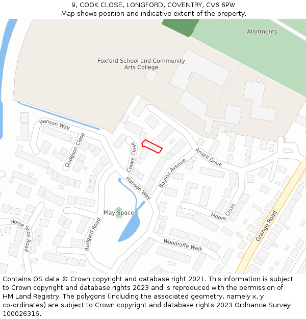 9, COOK CLOSE, LONGFORD, COVENTRY, CV6 6PW: Location map and indicative extent of plot