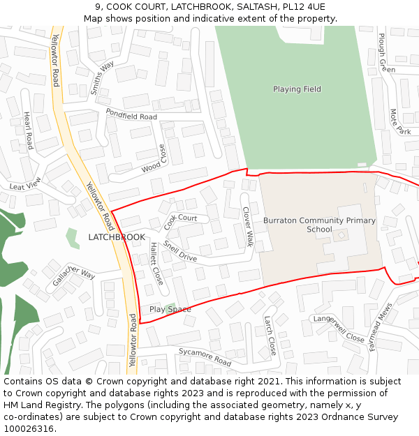 9, COOK COURT, LATCHBROOK, SALTASH, PL12 4UE: Location map and indicative extent of plot