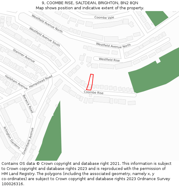 9, COOMBE RISE, SALTDEAN, BRIGHTON, BN2 8QN: Location map and indicative extent of plot