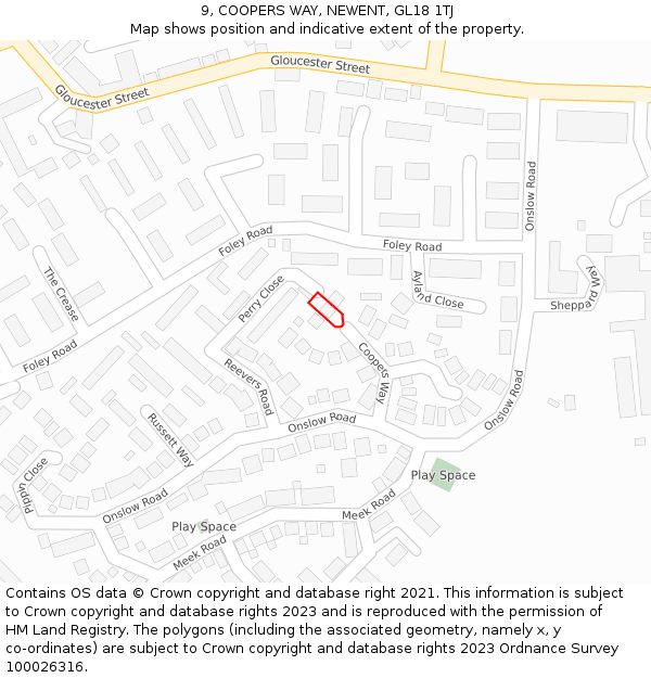 9, COOPERS WAY, NEWENT, GL18 1TJ: Location map and indicative extent of plot