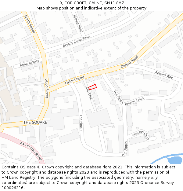 9, COP CROFT, CALNE, SN11 8AZ: Location map and indicative extent of plot