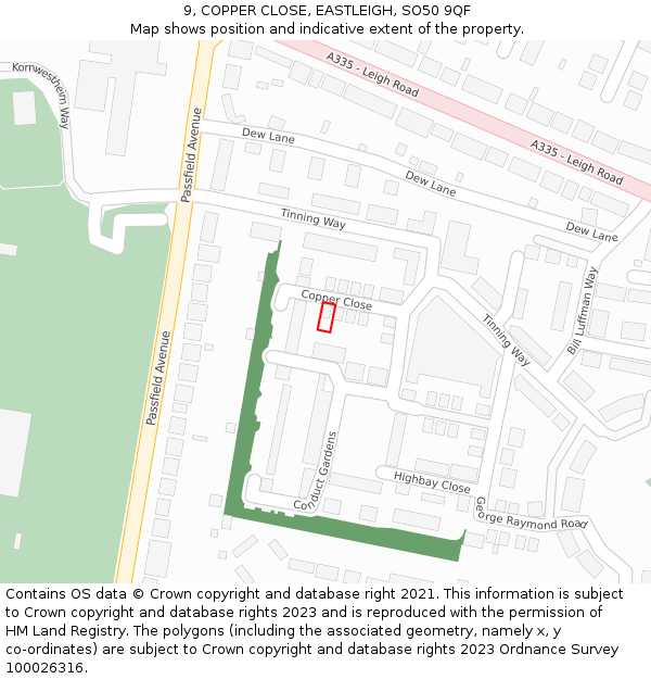 9, COPPER CLOSE, EASTLEIGH, SO50 9QF: Location map and indicative extent of plot