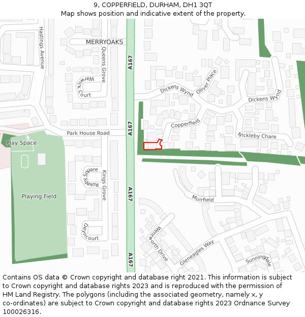 9, COPPERFIELD, DURHAM, DH1 3QT: Location map and indicative extent of plot