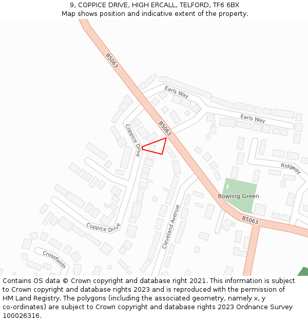 9, COPPICE DRIVE, HIGH ERCALL, TELFORD, TF6 6BX: Location map and indicative extent of plot