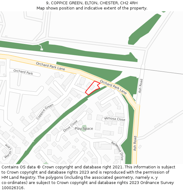 9, COPPICE GREEN, ELTON, CHESTER, CH2 4RH: Location map and indicative extent of plot