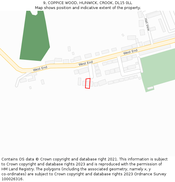 9, COPPICE WOOD, HUNWICK, CROOK, DL15 0LL: Location map and indicative extent of plot