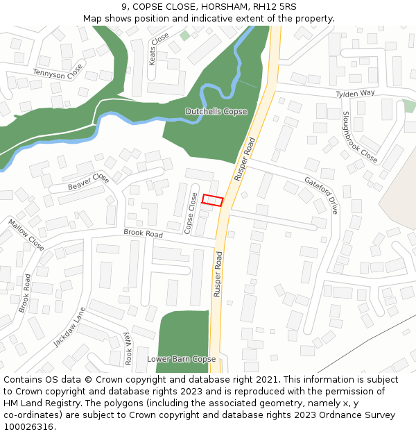 9, COPSE CLOSE, HORSHAM, RH12 5RS: Location map and indicative extent of plot