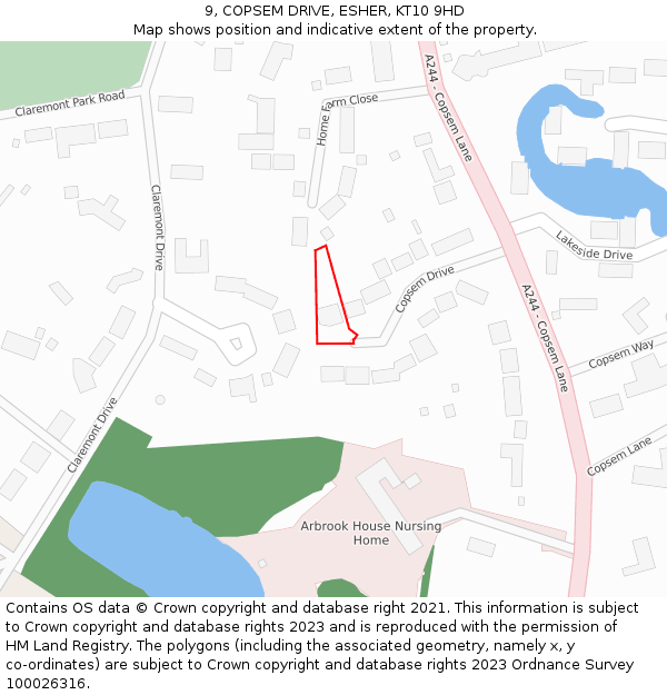 9, COPSEM DRIVE, ESHER, KT10 9HD: Location map and indicative extent of plot