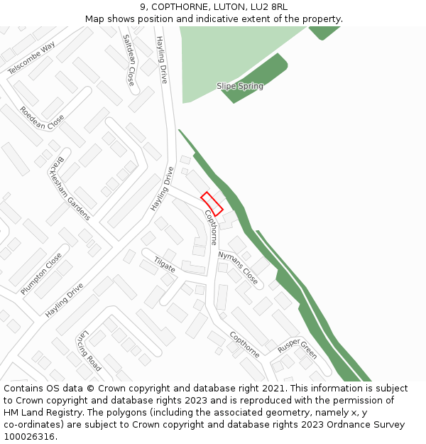 9, COPTHORNE, LUTON, LU2 8RL: Location map and indicative extent of plot