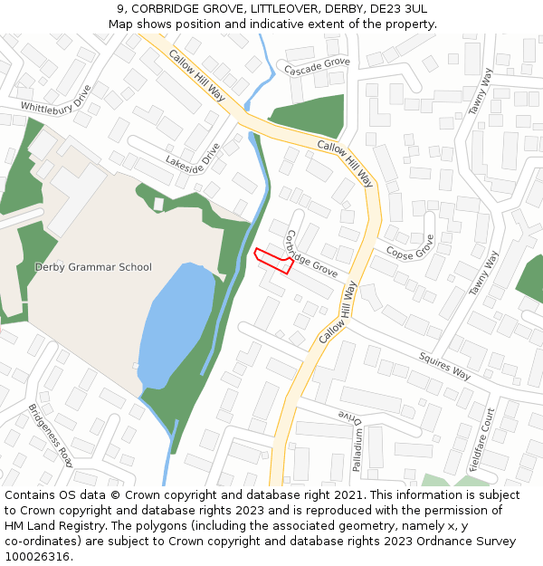 9, CORBRIDGE GROVE, LITTLEOVER, DERBY, DE23 3UL: Location map and indicative extent of plot