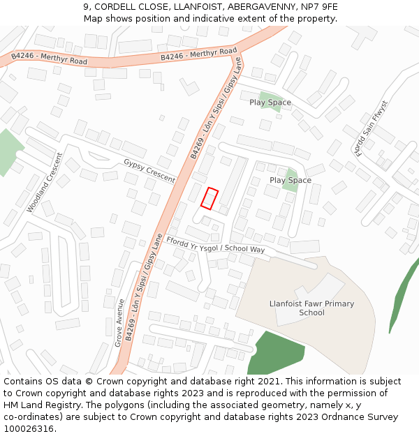 9, CORDELL CLOSE, LLANFOIST, ABERGAVENNY, NP7 9FE: Location map and indicative extent of plot