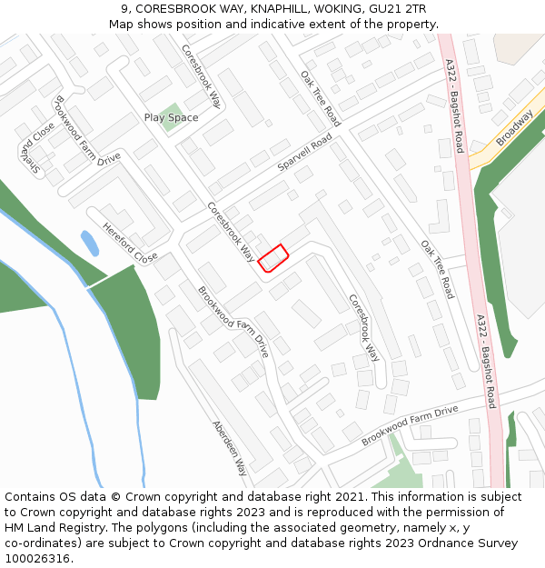 9, CORESBROOK WAY, KNAPHILL, WOKING, GU21 2TR: Location map and indicative extent of plot