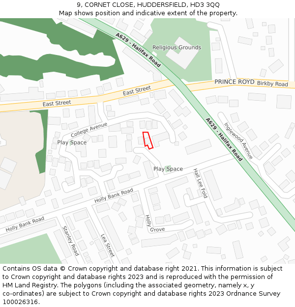 9, CORNET CLOSE, HUDDERSFIELD, HD3 3QQ: Location map and indicative extent of plot