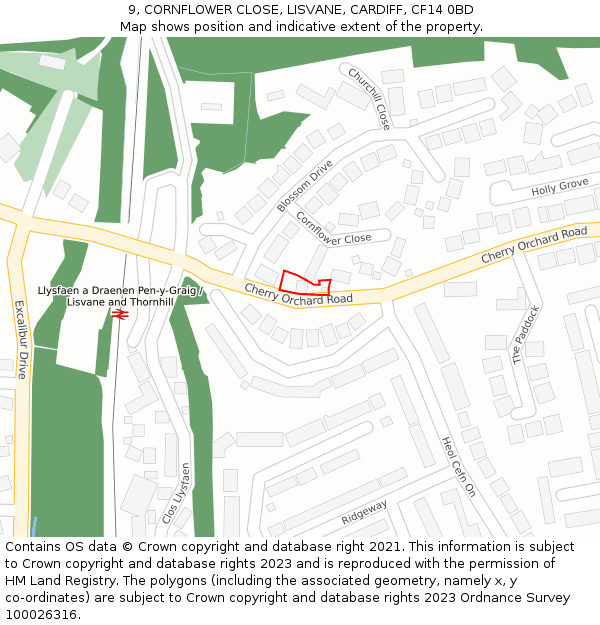 9, CORNFLOWER CLOSE, LISVANE, CARDIFF, CF14 0BD: Location map and indicative extent of plot