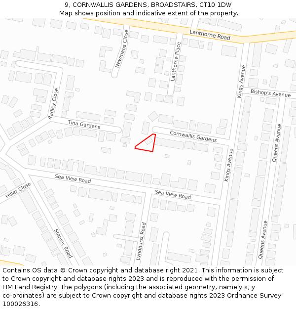 9, CORNWALLIS GARDENS, BROADSTAIRS, CT10 1DW: Location map and indicative extent of plot