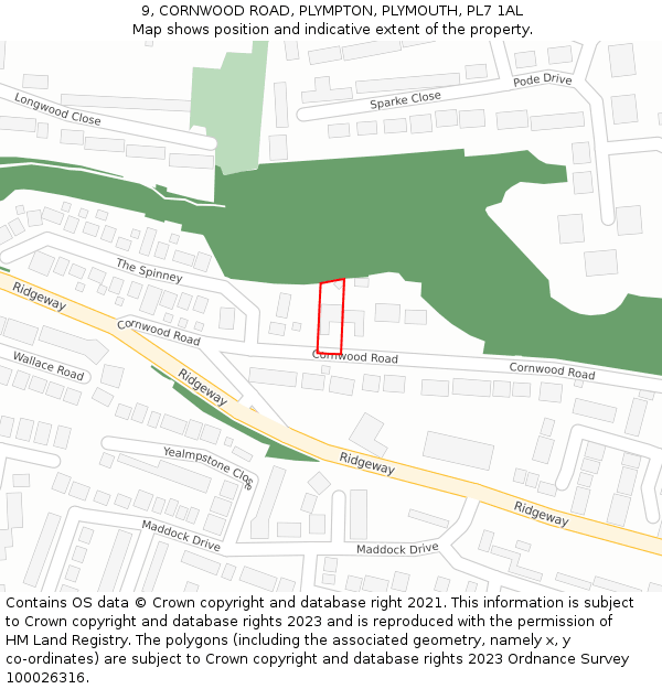 9, CORNWOOD ROAD, PLYMPTON, PLYMOUTH, PL7 1AL: Location map and indicative extent of plot