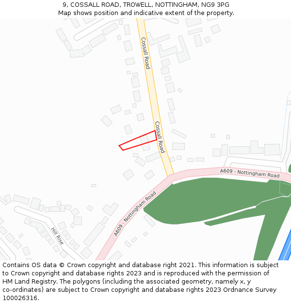 9, COSSALL ROAD, TROWELL, NOTTINGHAM, NG9 3PG: Location map and indicative extent of plot