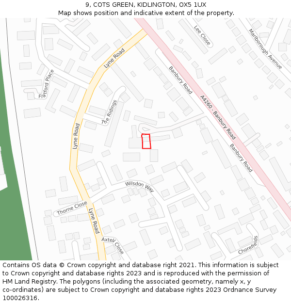 9, COTS GREEN, KIDLINGTON, OX5 1UX: Location map and indicative extent of plot