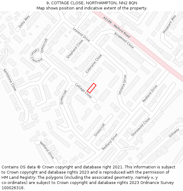 9, COTTAGE CLOSE, NORTHAMPTON, NN2 8QN: Location map and indicative extent of plot