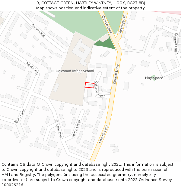 9, COTTAGE GREEN, HARTLEY WINTNEY, HOOK, RG27 8DJ: Location map and indicative extent of plot