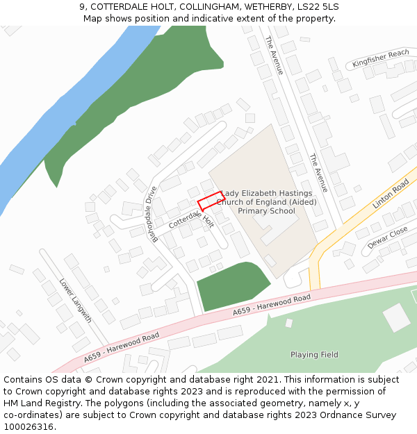 9, COTTERDALE HOLT, COLLINGHAM, WETHERBY, LS22 5LS: Location map and indicative extent of plot