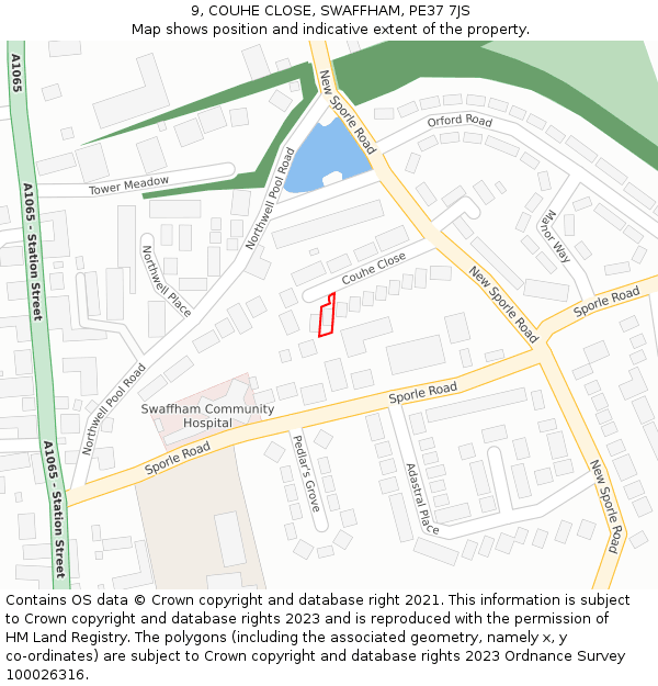9, COUHE CLOSE, SWAFFHAM, PE37 7JS: Location map and indicative extent of plot