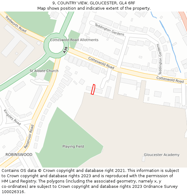 9, COUNTRY VIEW, GLOUCESTER, GL4 6RF: Location map and indicative extent of plot