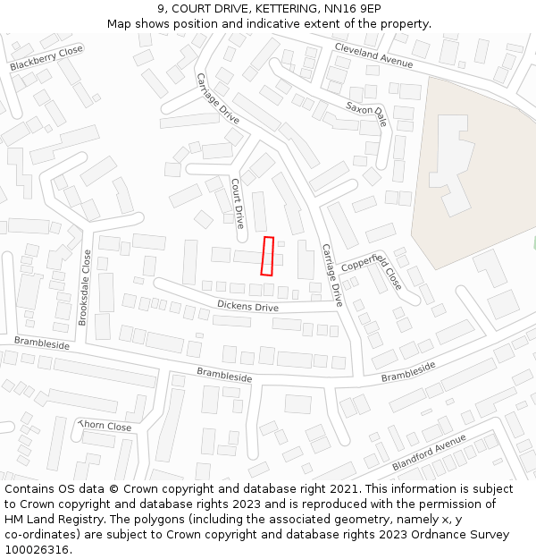 9, COURT DRIVE, KETTERING, NN16 9EP: Location map and indicative extent of plot