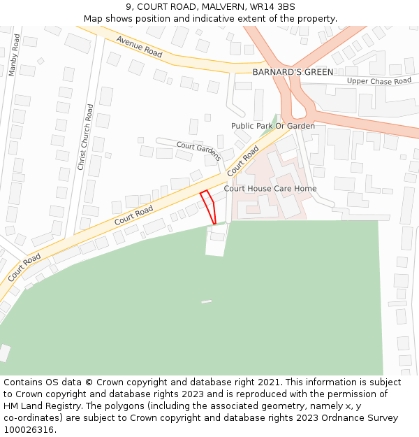9, COURT ROAD, MALVERN, WR14 3BS: Location map and indicative extent of plot