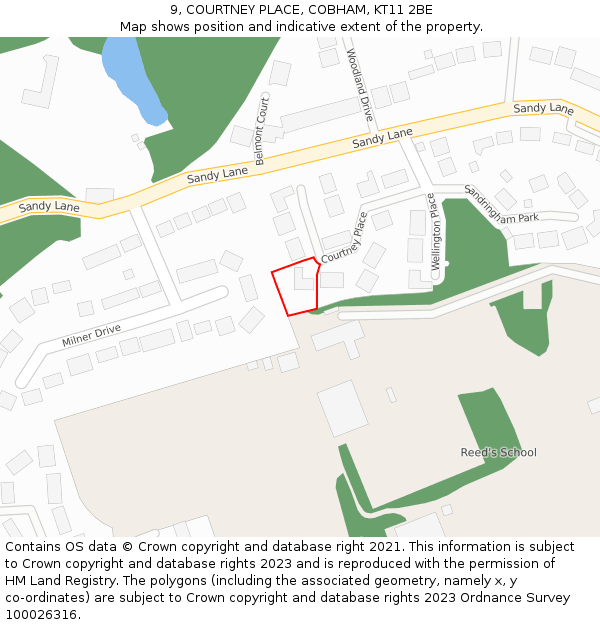 9, COURTNEY PLACE, COBHAM, KT11 2BE: Location map and indicative extent of plot